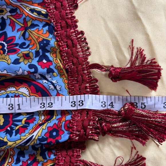 Womens Multicolor Paisley Print Cold Shoulder Long Sleeve Tassel Hem Midi Dress - Picture 8 of 9